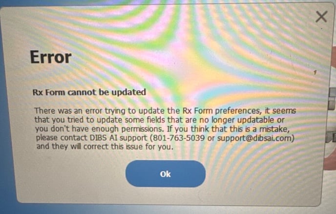 DIBS Error - Rx Form cannot be updated